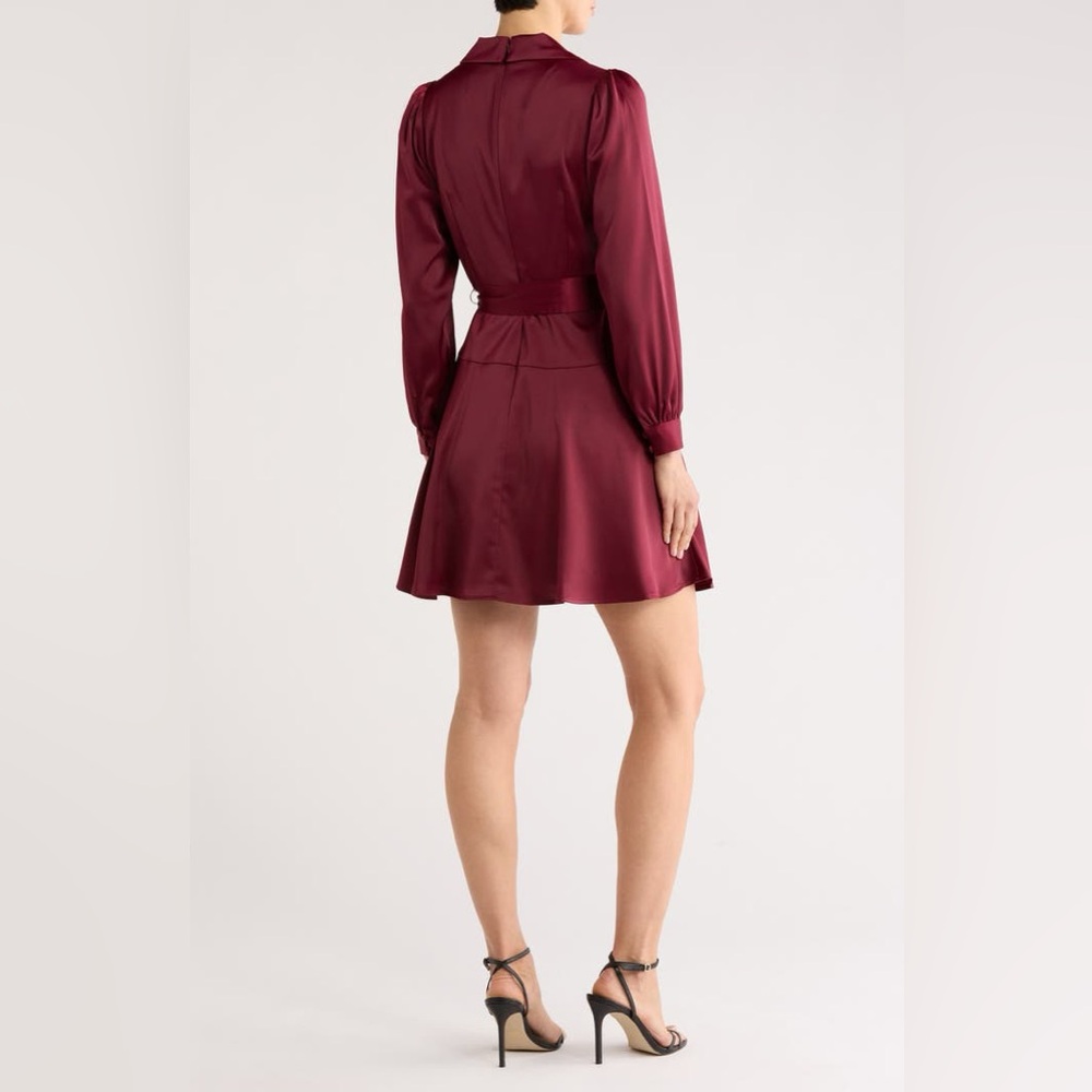 Vince Camuto - Burgundy Satin Shawl-Collar Fit & Flare Dress - Size 4 - NWOT - Picture 2 of 8